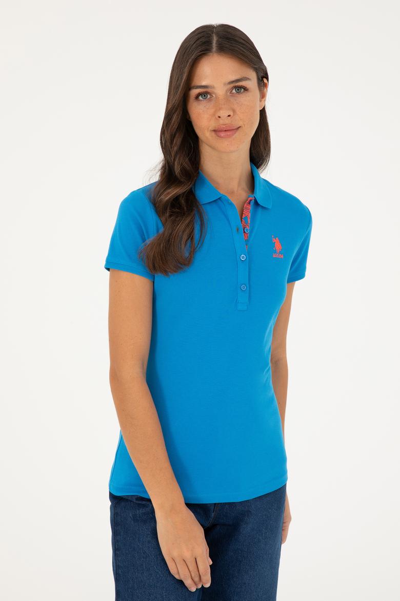 Kadın Saks Basic Polo Yaka Tişört - 50280060092