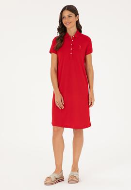 Kadın Kırmızı Polo Yaka Mini Boy Örme Elbise - 50280038123