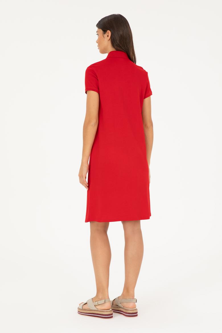 Kadın Kırmızı Polo Yaka Mini Boy Örme Elbise - 50280038123