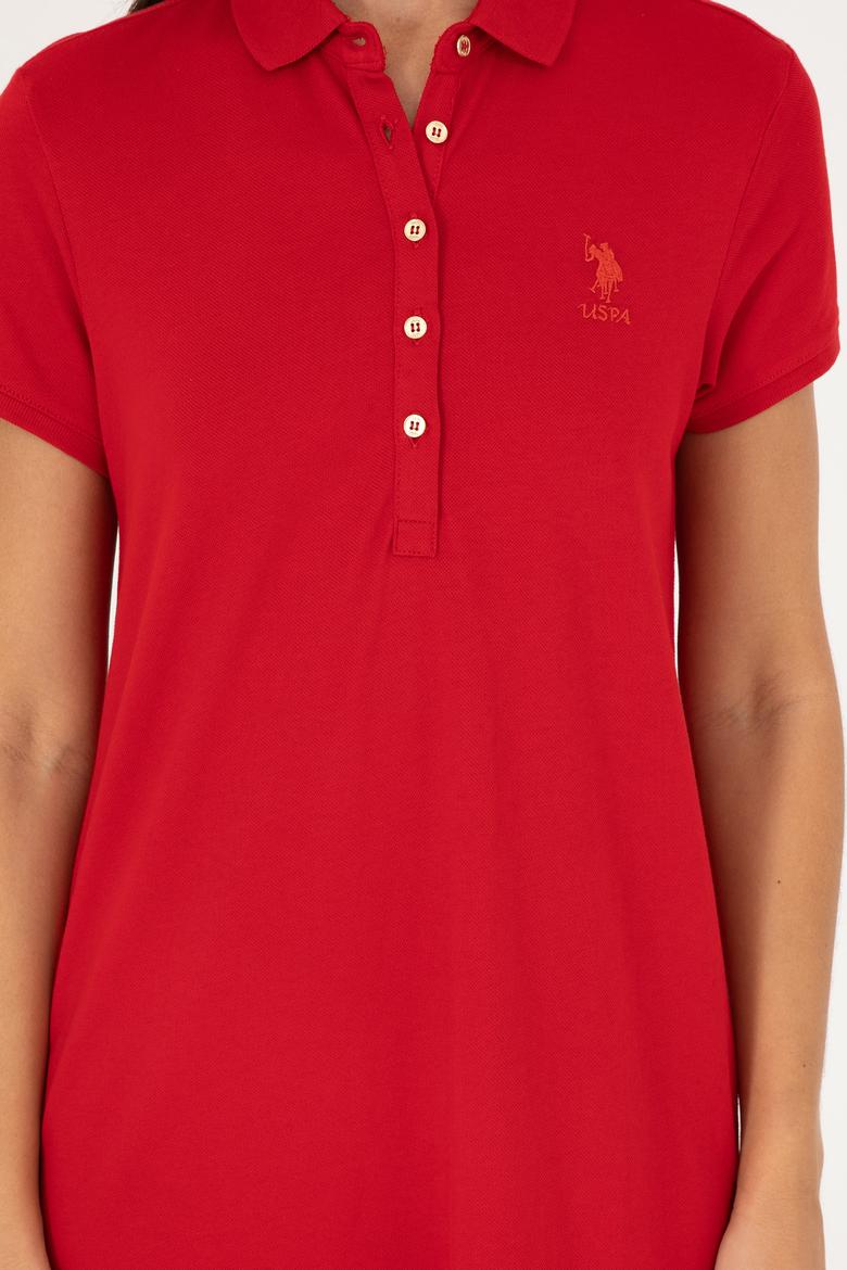 Kadın Kırmızı Polo Yaka Mini Boy Örme Elbise - 50280038123