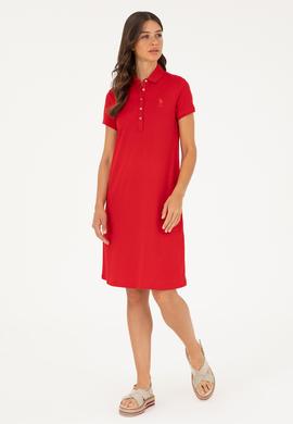 Kadın Kırmızı Polo Yaka Mini Boy Örme Elbise - 50280038123