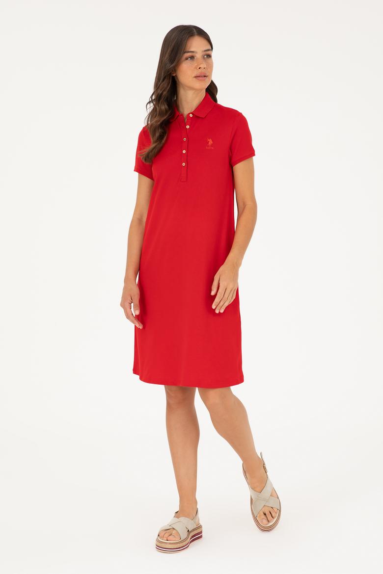 Kadın Kırmızı Polo Yaka Mini Boy Örme Elbise - 50280038123