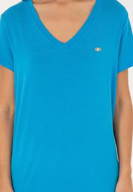 Kadın Saks V Yaka Basic Tişört - 50280019028