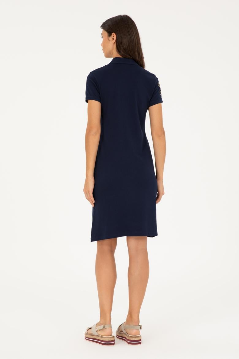 Kadın Lacivert Polo Yaka Mini Boy Örme Elbise - 50280069010