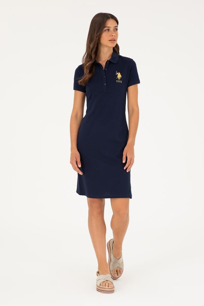 Kadın Lacivert Polo Yaka Mini Boy Örme Elbise