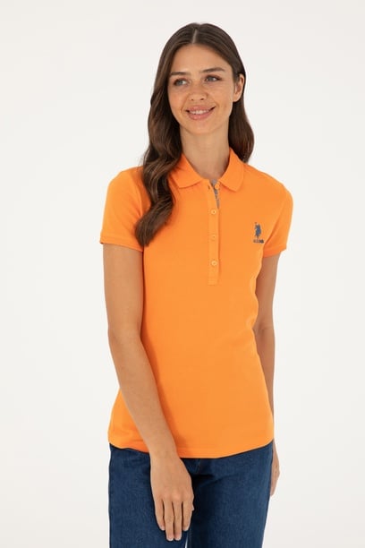 Kadın Turuncu Basic Polo Yaka Tişört