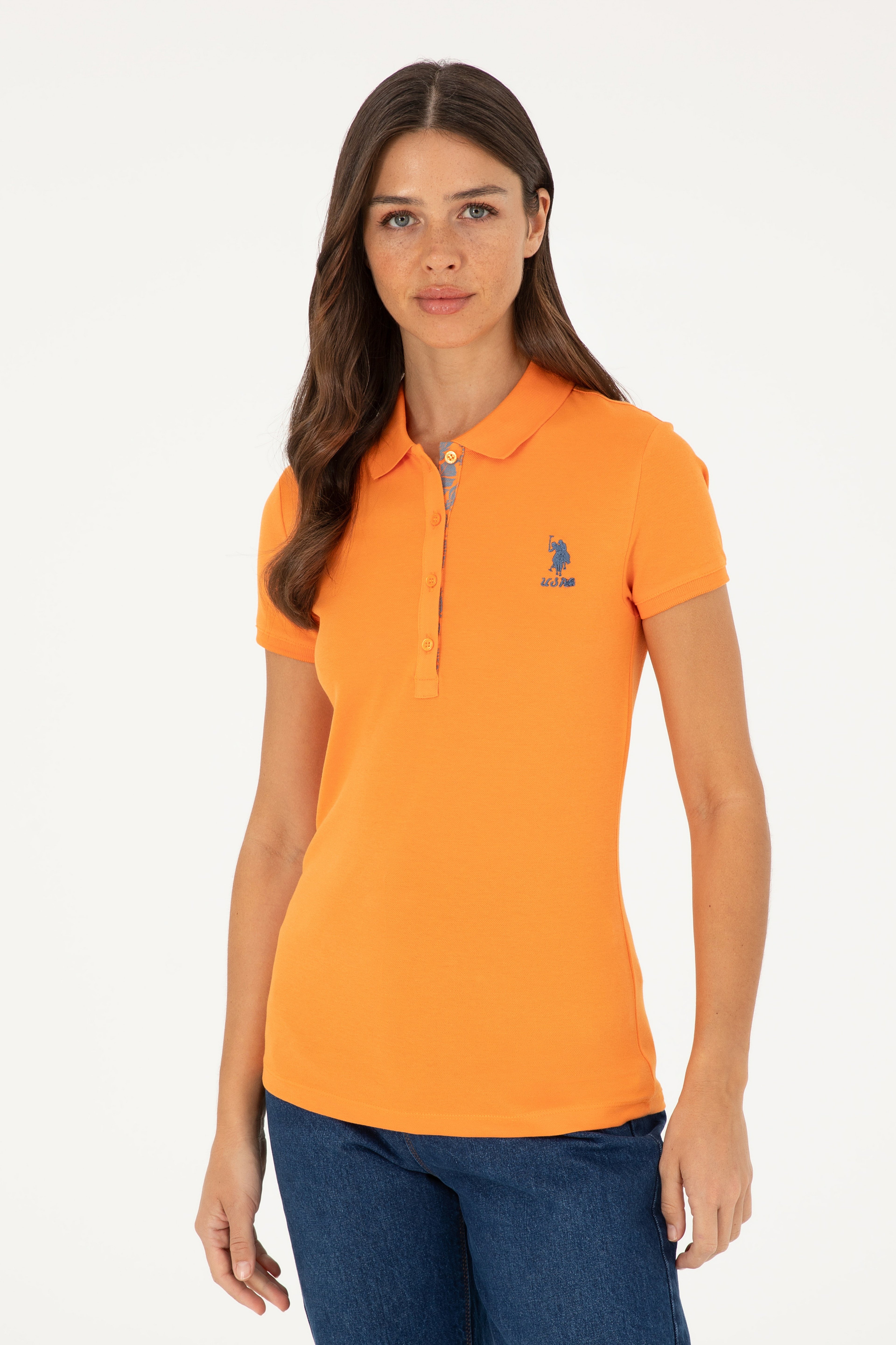 Kadın Turuncu Basic Polo Yaka Tişört - Image 1