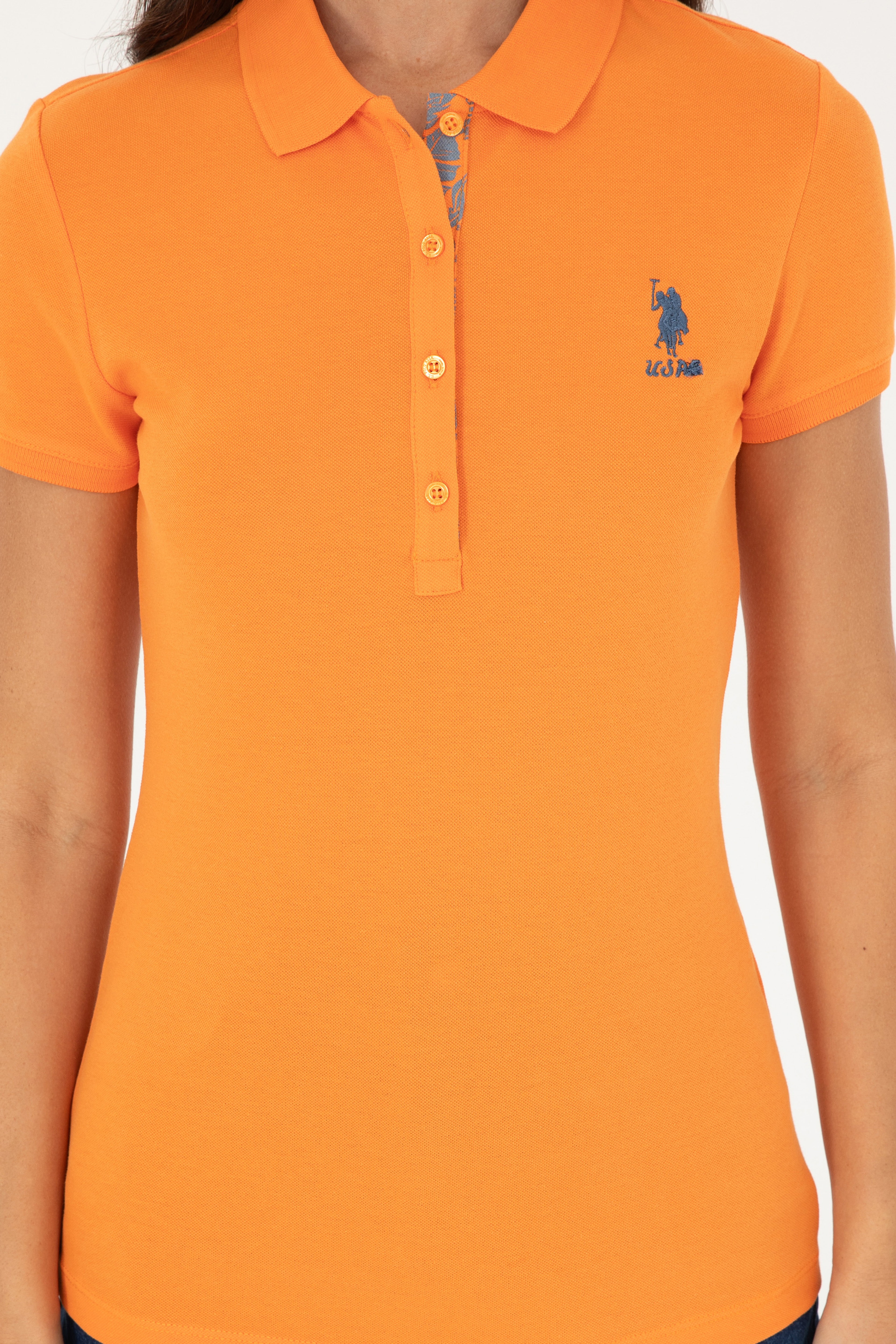 Kadın Turuncu Basic Polo Yaka Tişört