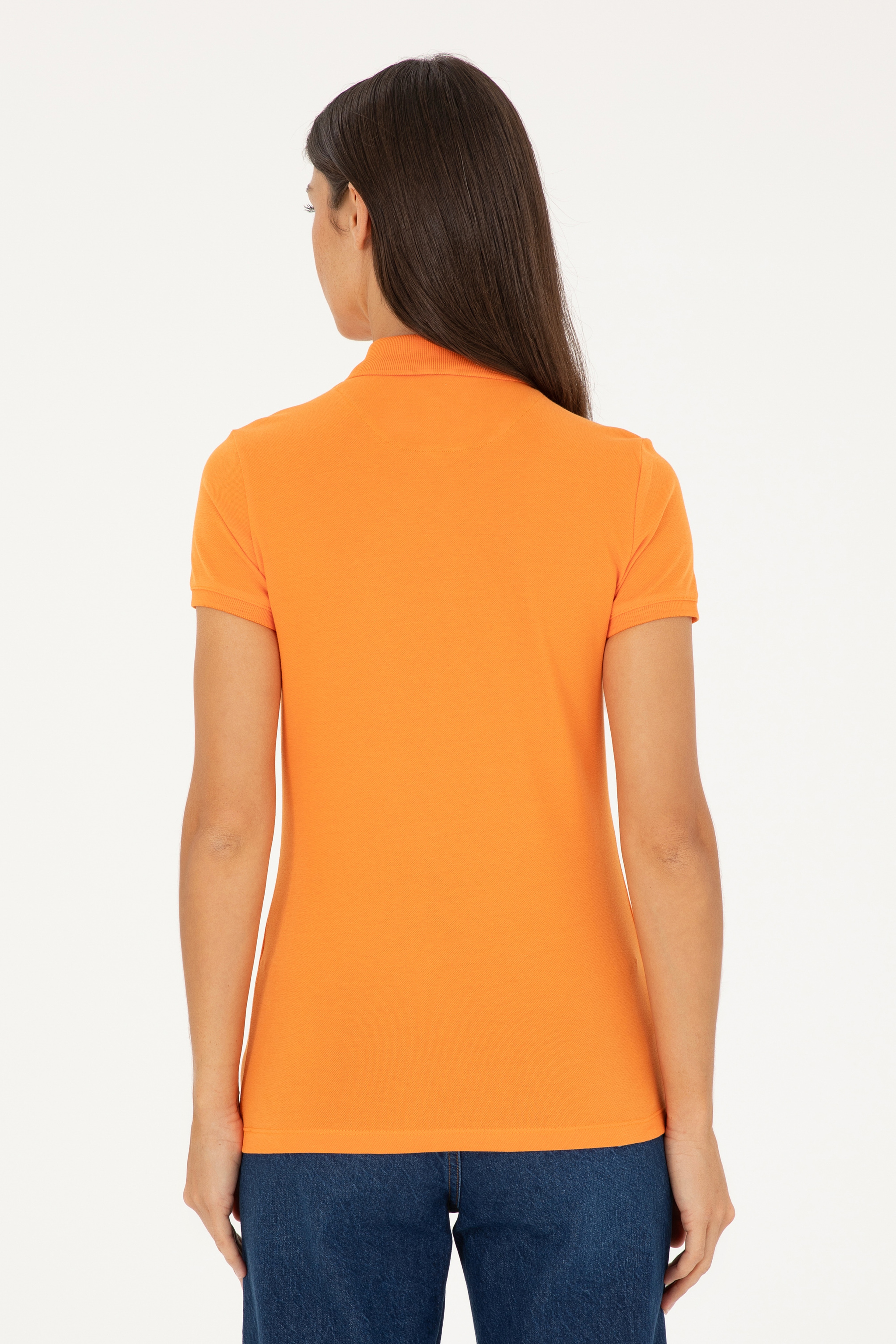 Kadın Turuncu Basic Polo Yaka Tişört - Image 5