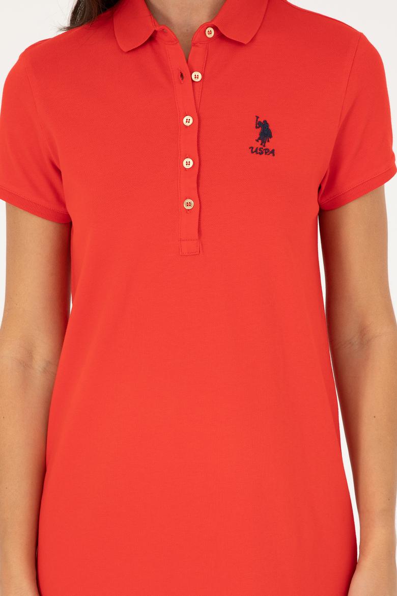 Kadın Kırmızı Polo Yaka Mini Boy Örme Elbise - 50280038002