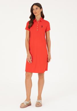 Kadın Kırmızı Polo Yaka Mini Boy Örme Elbise - 50280038002