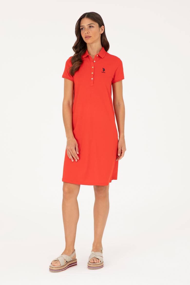 Kadın Kırmızı Polo Yaka Mini Boy Örme Elbise - 50280038002