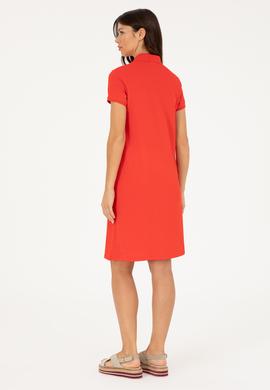 Kadın Kırmızı Polo Yaka Mini Boy Örme Elbise - 50280038002
