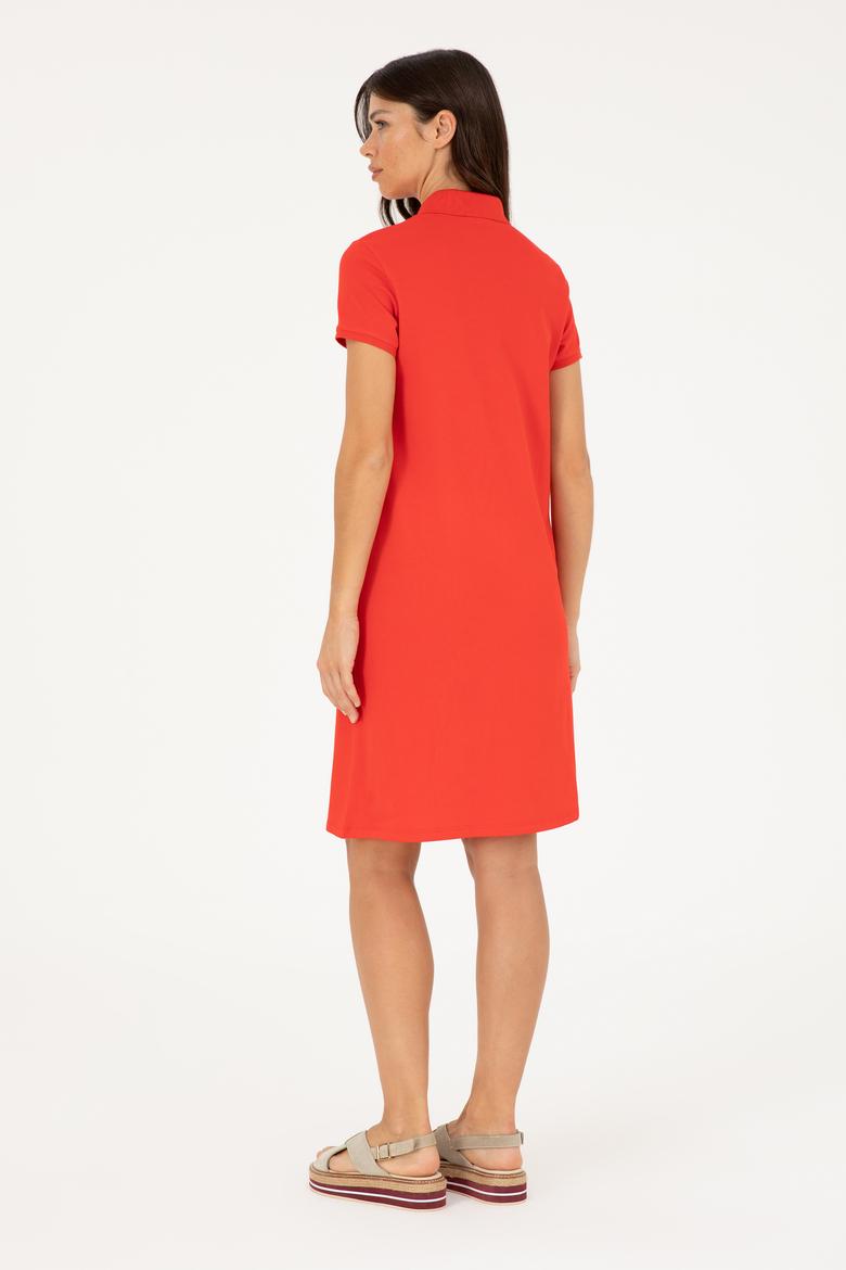 Kadın Kırmızı Polo Yaka Mini Boy Örme Elbise - 50280038002