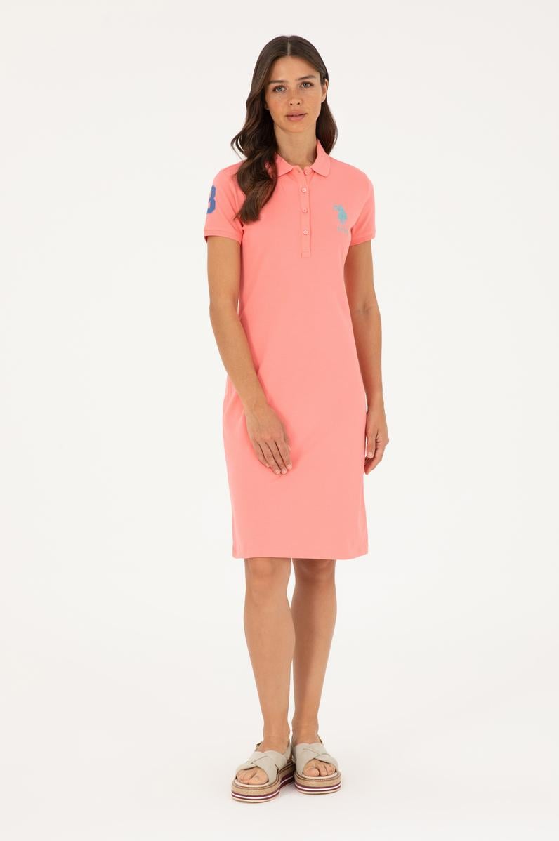 Kadın Pembe Polo Yaka Mini Boy Örme Elbise