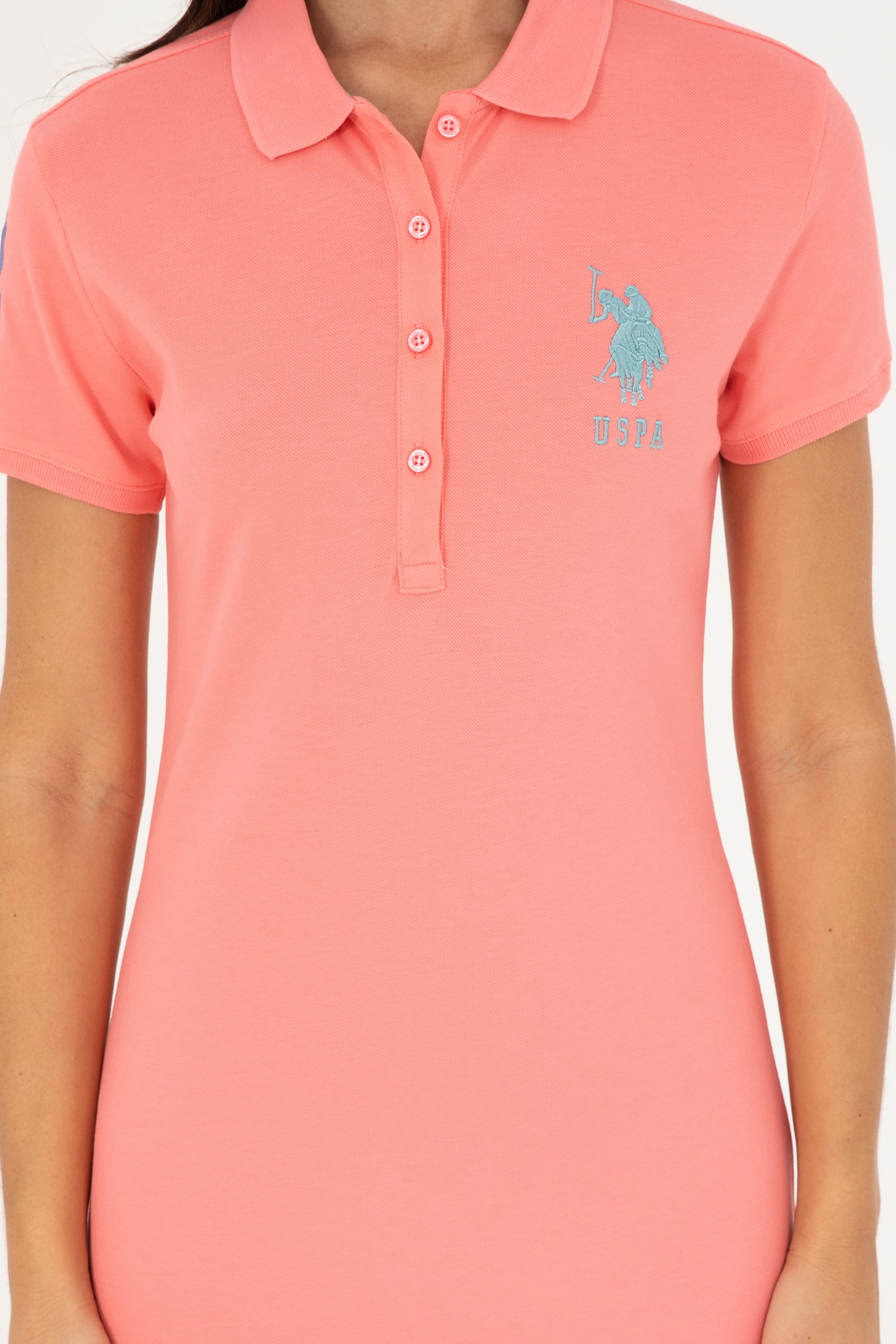 Kadın Pembe Polo Yaka Mini Boy Örme Elbise - Image 5
