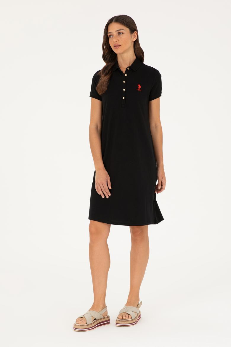 Kadın Siyah Polo Yaka Mini Boy Örme Elbise - 50280038023