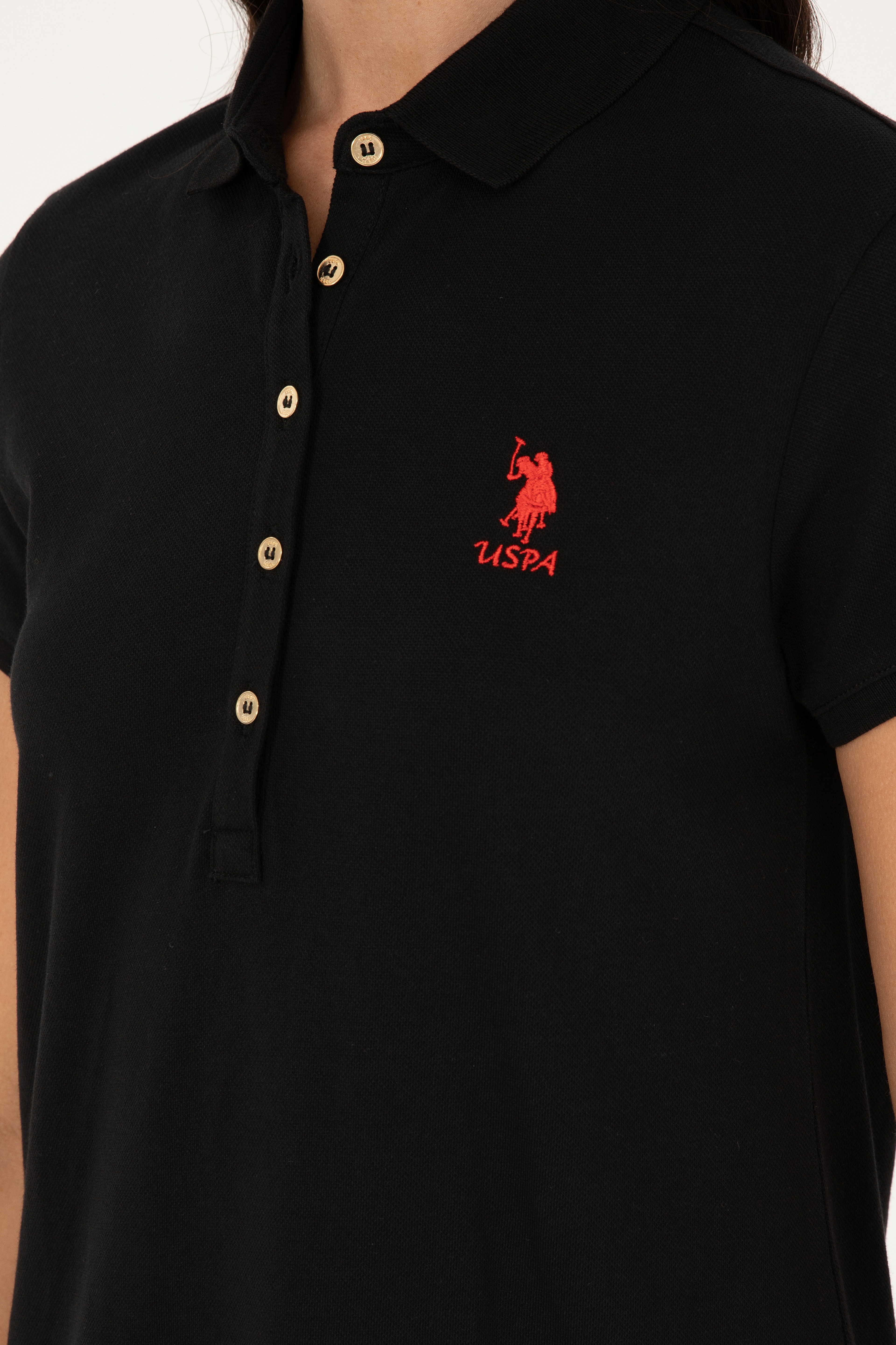 Kadın Siyah Polo Yaka Mini Boy Örme Elbise - Image 6