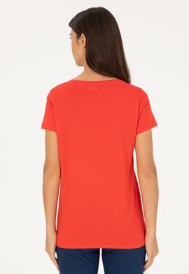 Kadın Kırmızı Bisiklet Yaka Basic Tişört - 50280036037