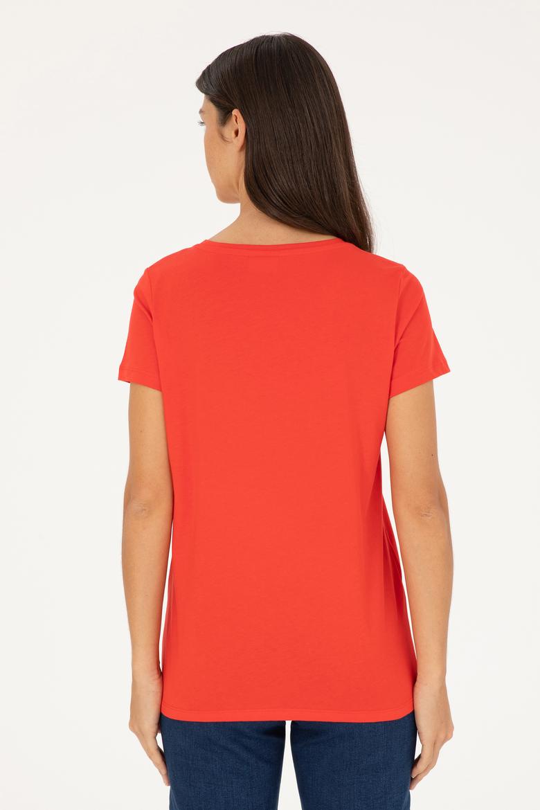 Kadın Kırmızı Bisiklet Yaka Basic Tişört - 50280036037