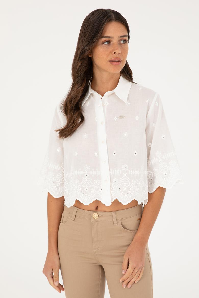 Kadın Beyaz Uzun Kollu Gömlek - 50283615002