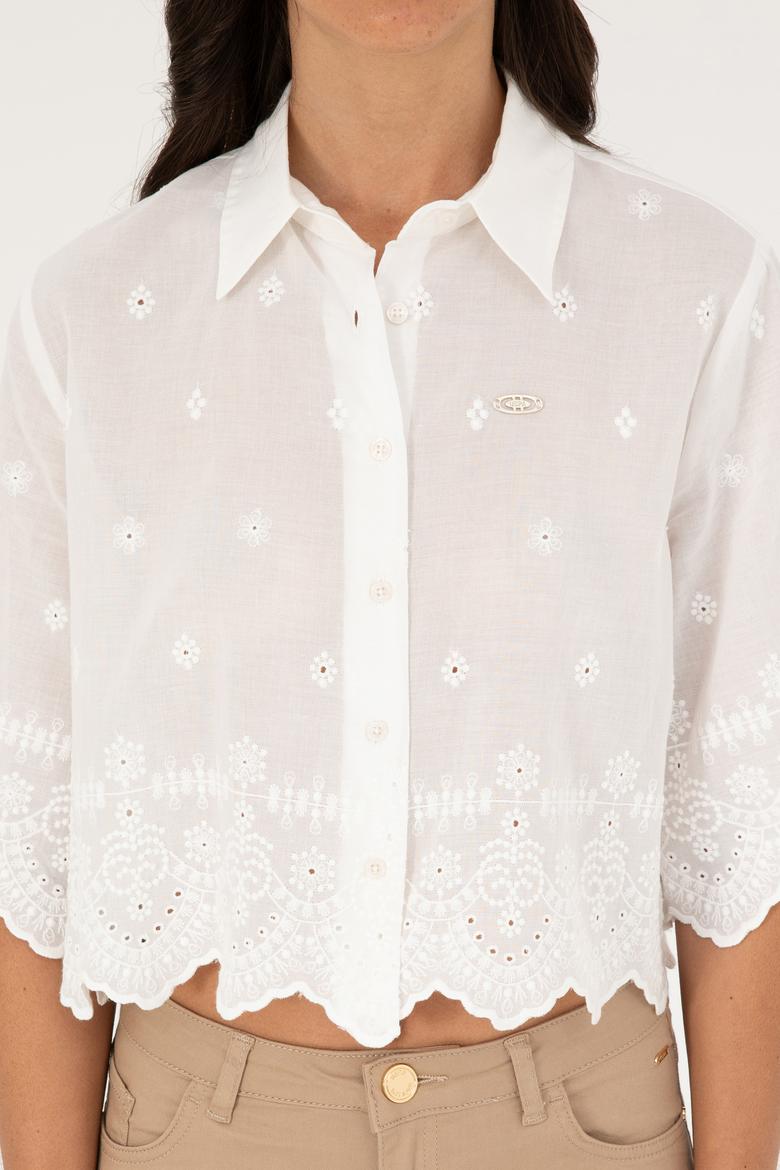 Kadın Beyaz Uzun Kollu Gömlek - 50283615002