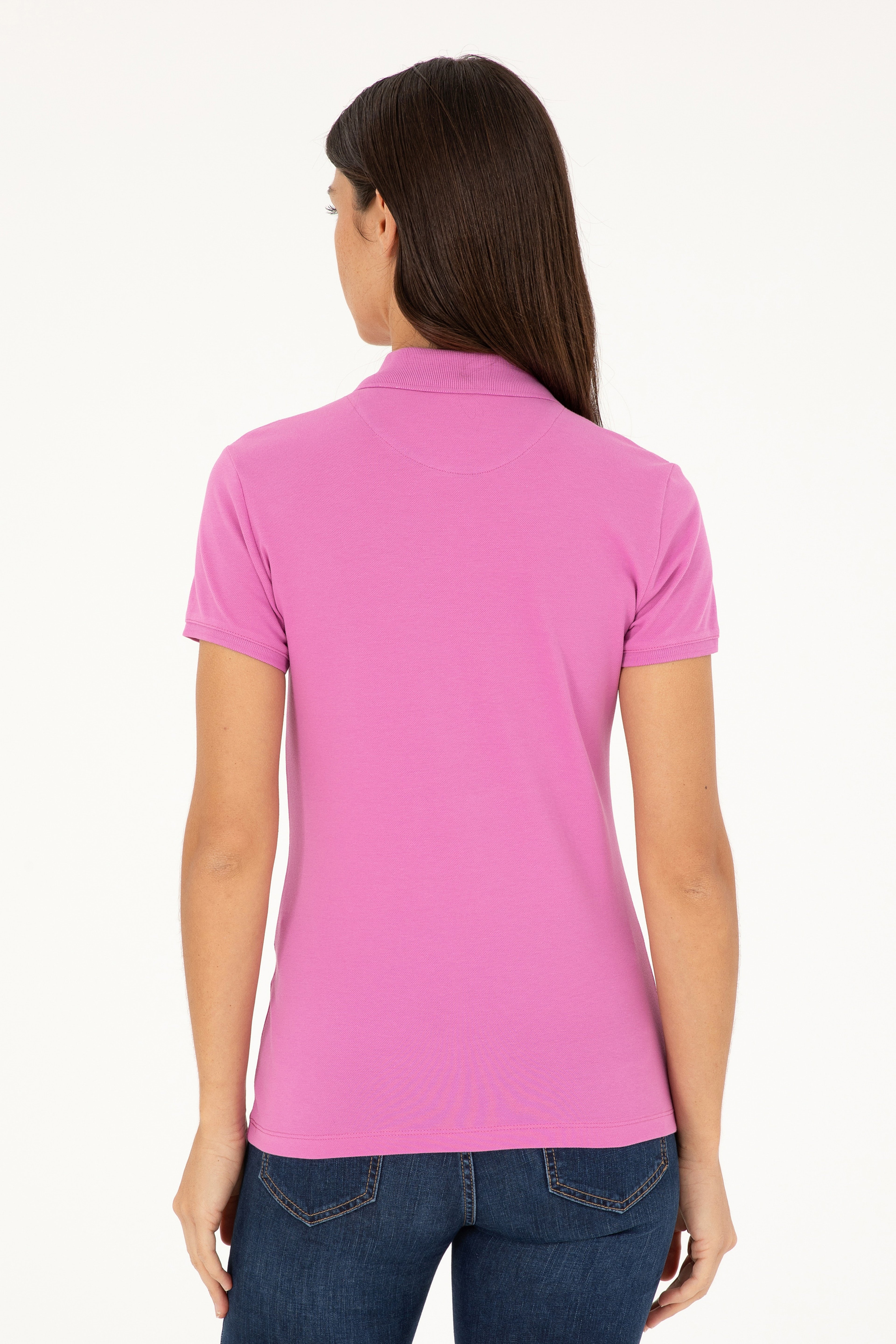 Kadın Pembe Basic Polo Yaka Tişört - Image 5