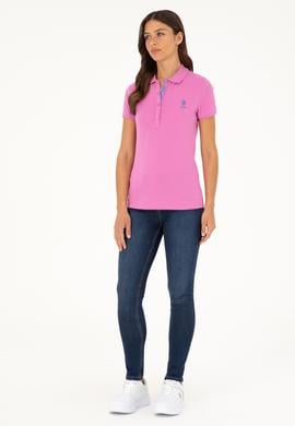 Kadın Pembe Basic Polo Yaka Tişört - 50280060193