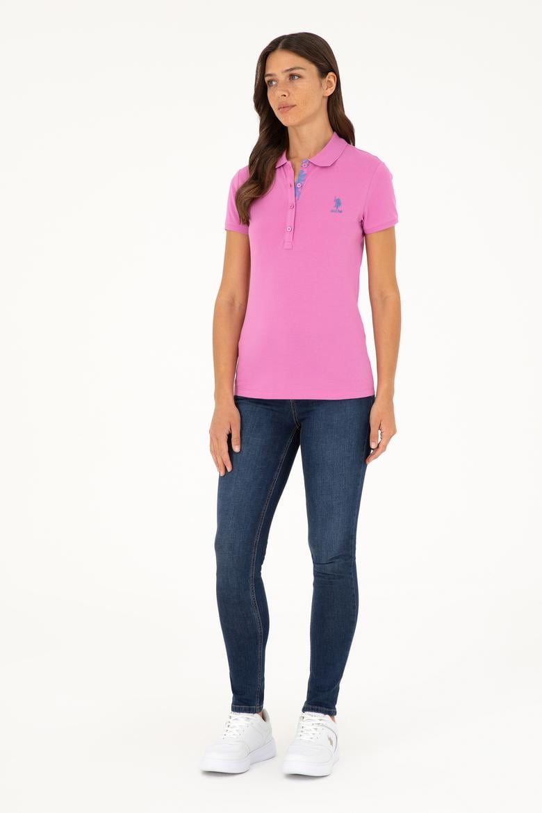 Kadın Pembe Basic Polo Yaka Tişört - 50280060193