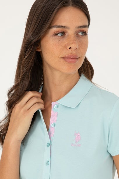 Kadın Su Yeşili Basic Polo Yaka Tişört