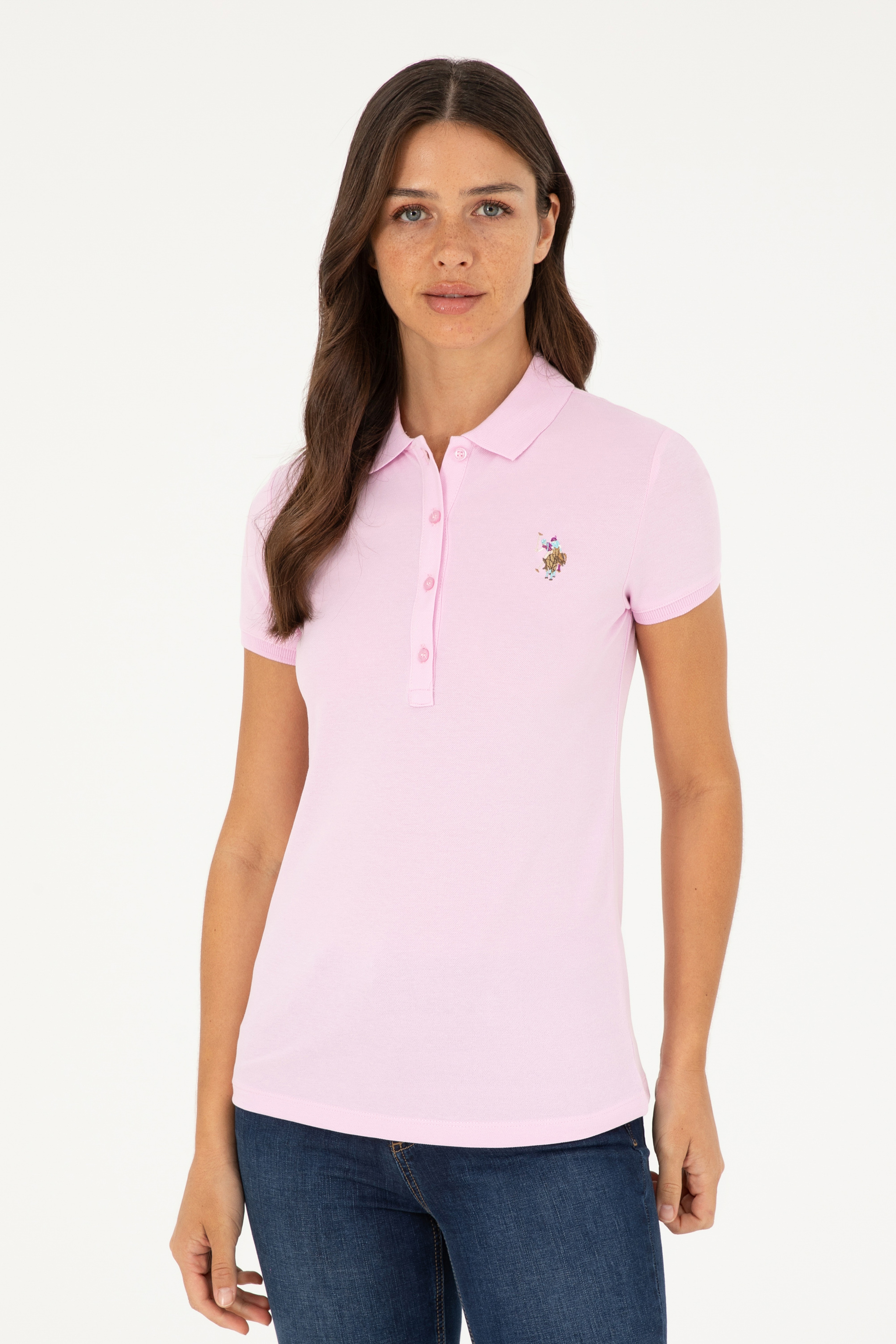 Kadın Pembe Polo Yaka Tişört - Image 1