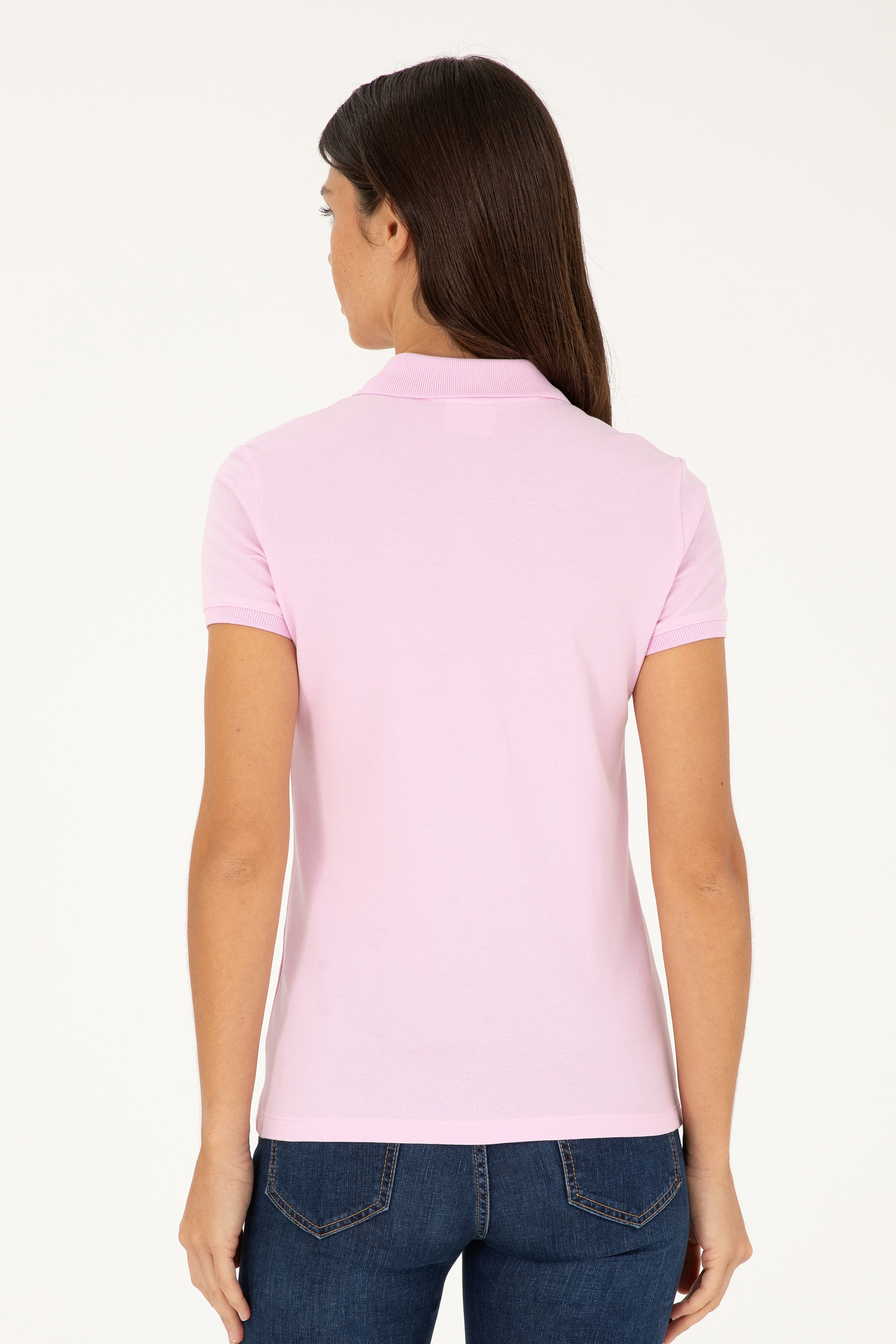 Kadın Pembe Polo Yaka Tişört - Image 5