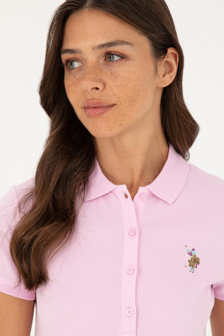 Kadın Pembe Polo Yaka Tişört - 50280067039