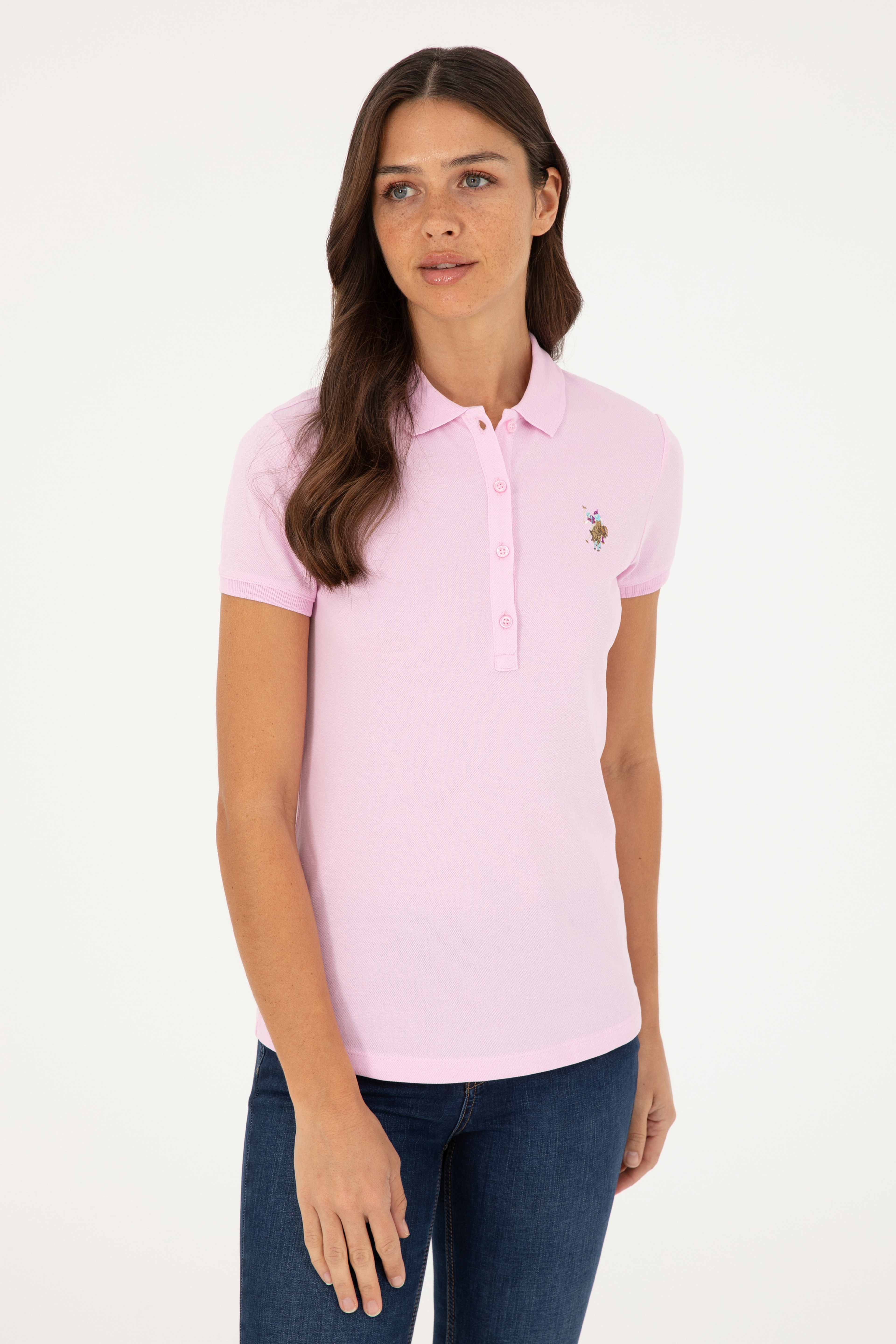 Kadın Pembe Polo Yaka Tişört