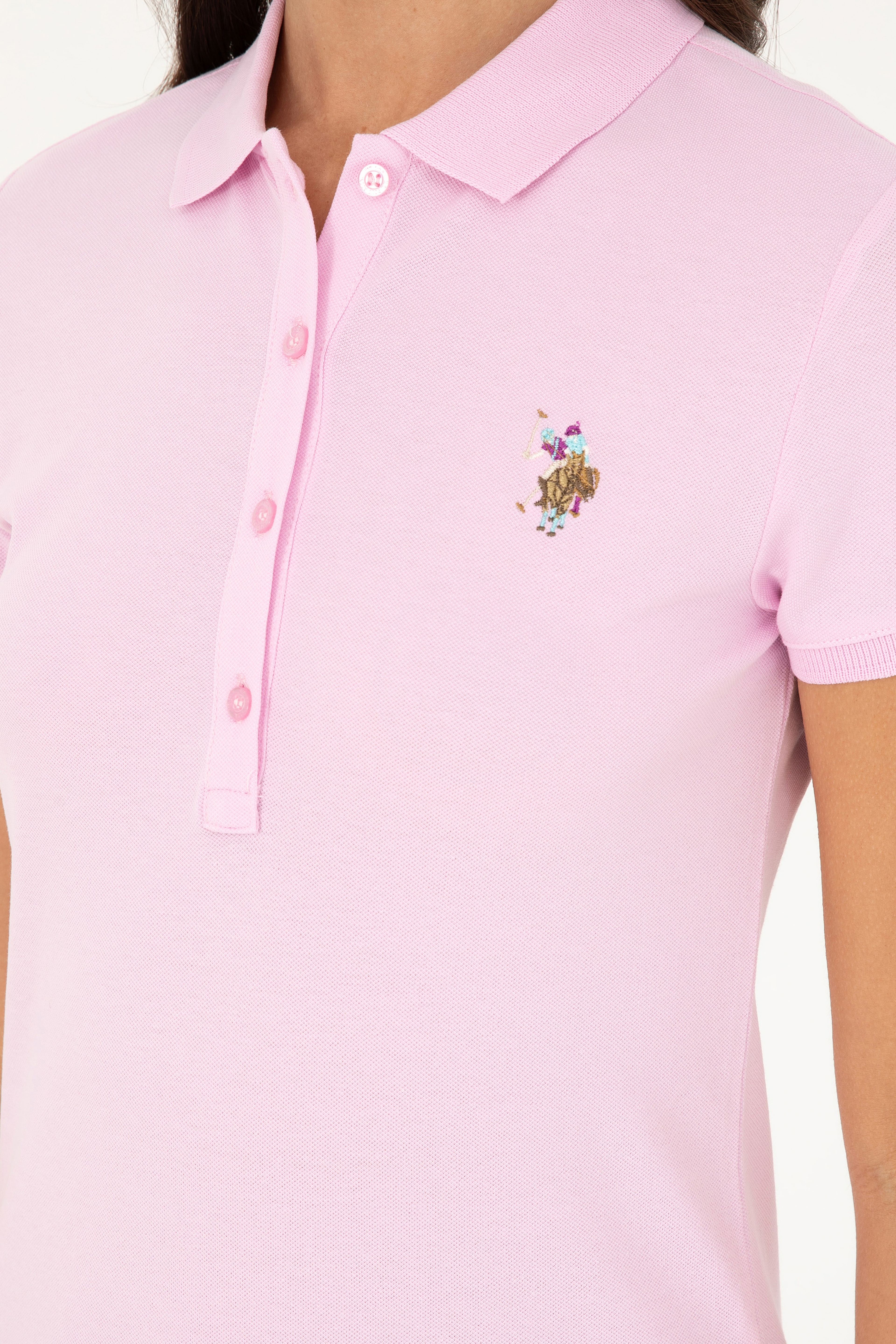 Kadın Pembe Polo Yaka Tişört - Image 7