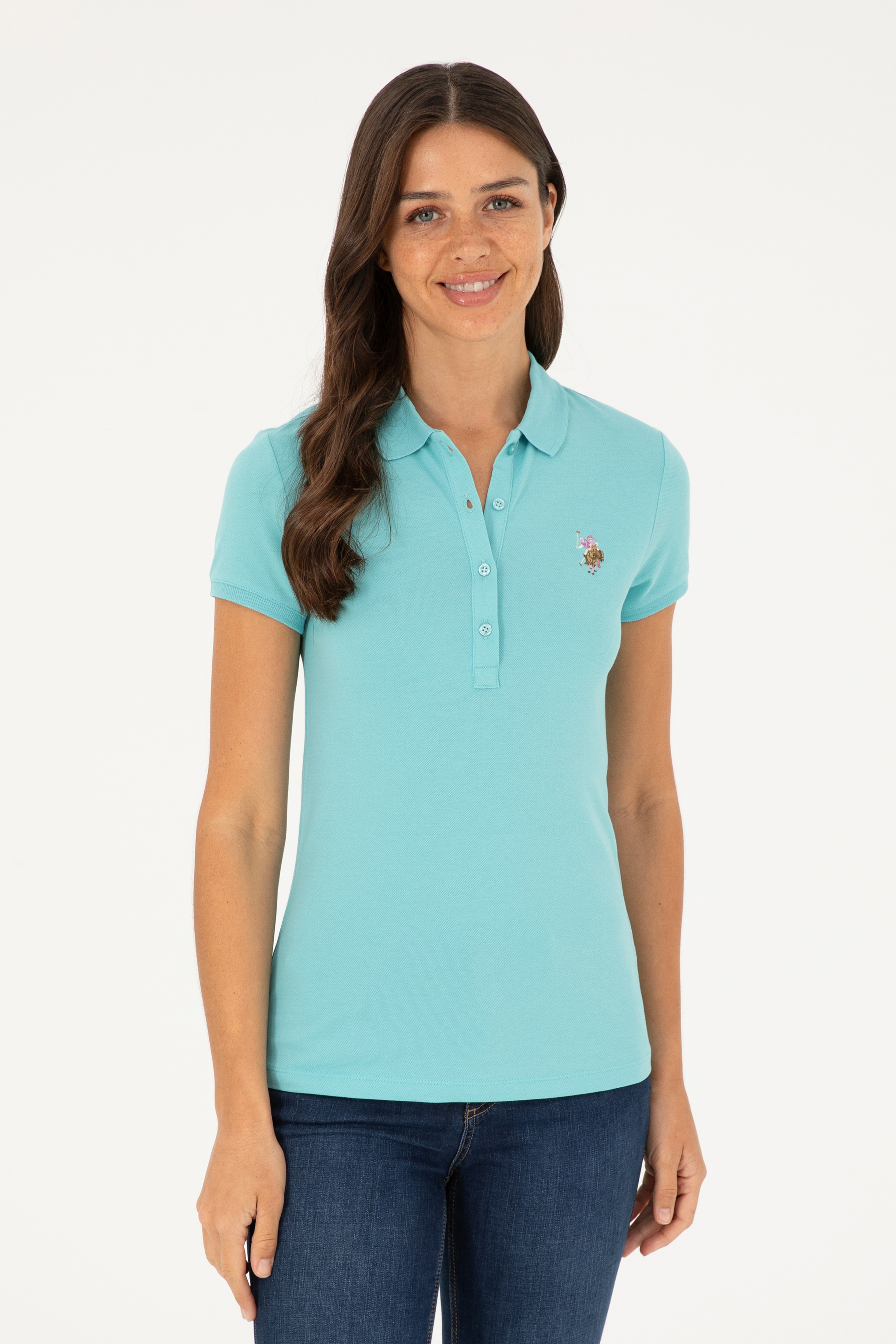 Kadın Mint Polo Yaka Tişört - Image 1