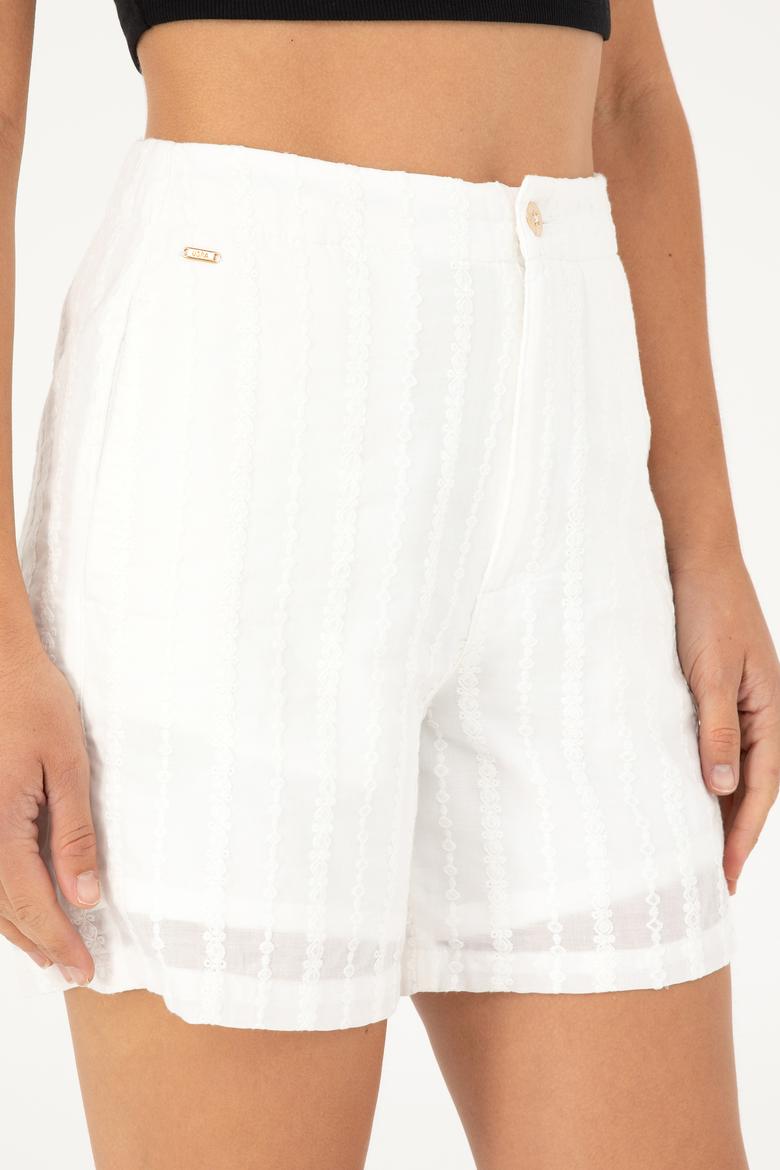 Kadın Ekru Dokuma Şort - 50282569004