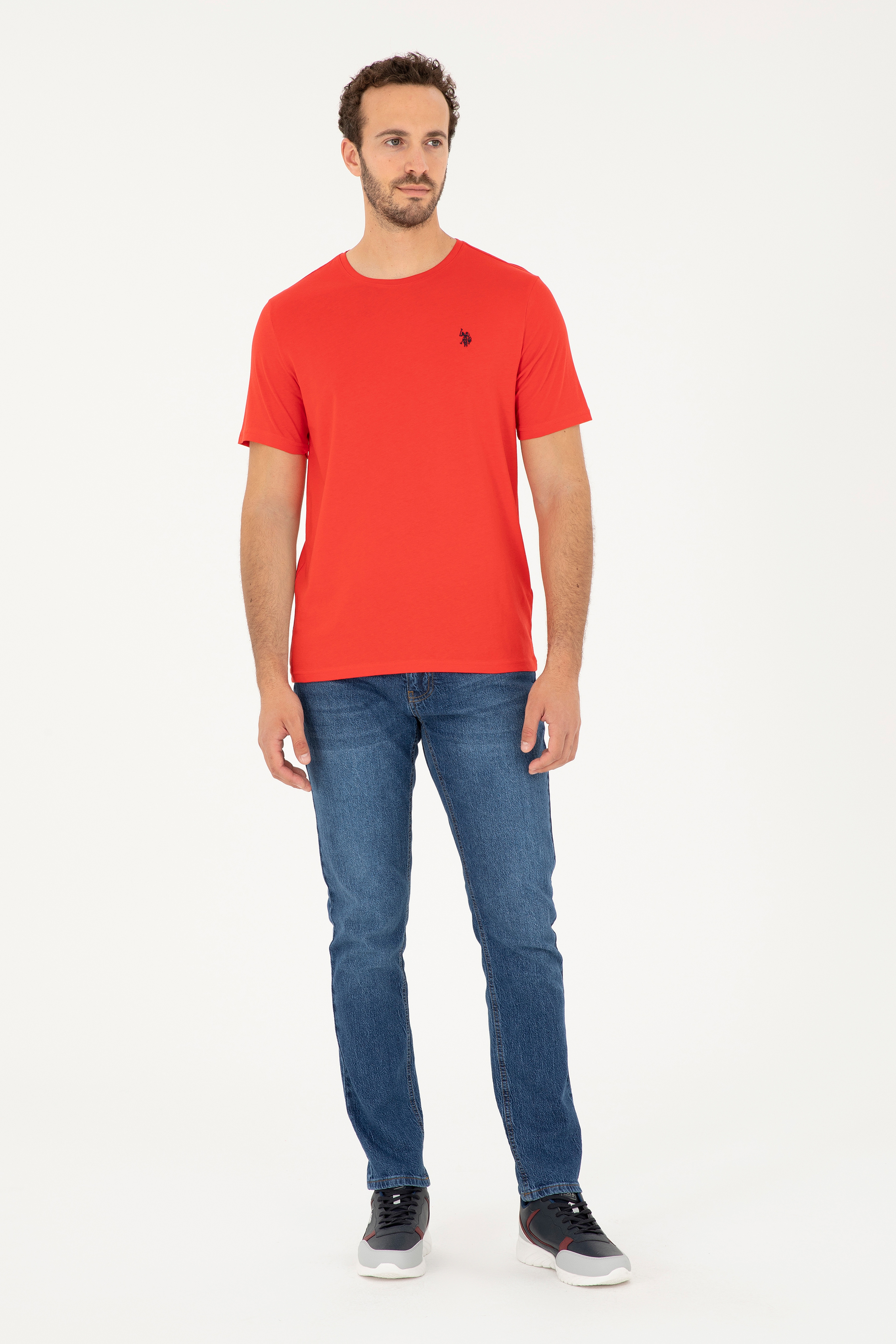 Erkek Regular Fit Bisiklet Yaka Kırmızı Basic Tişört - Image 4