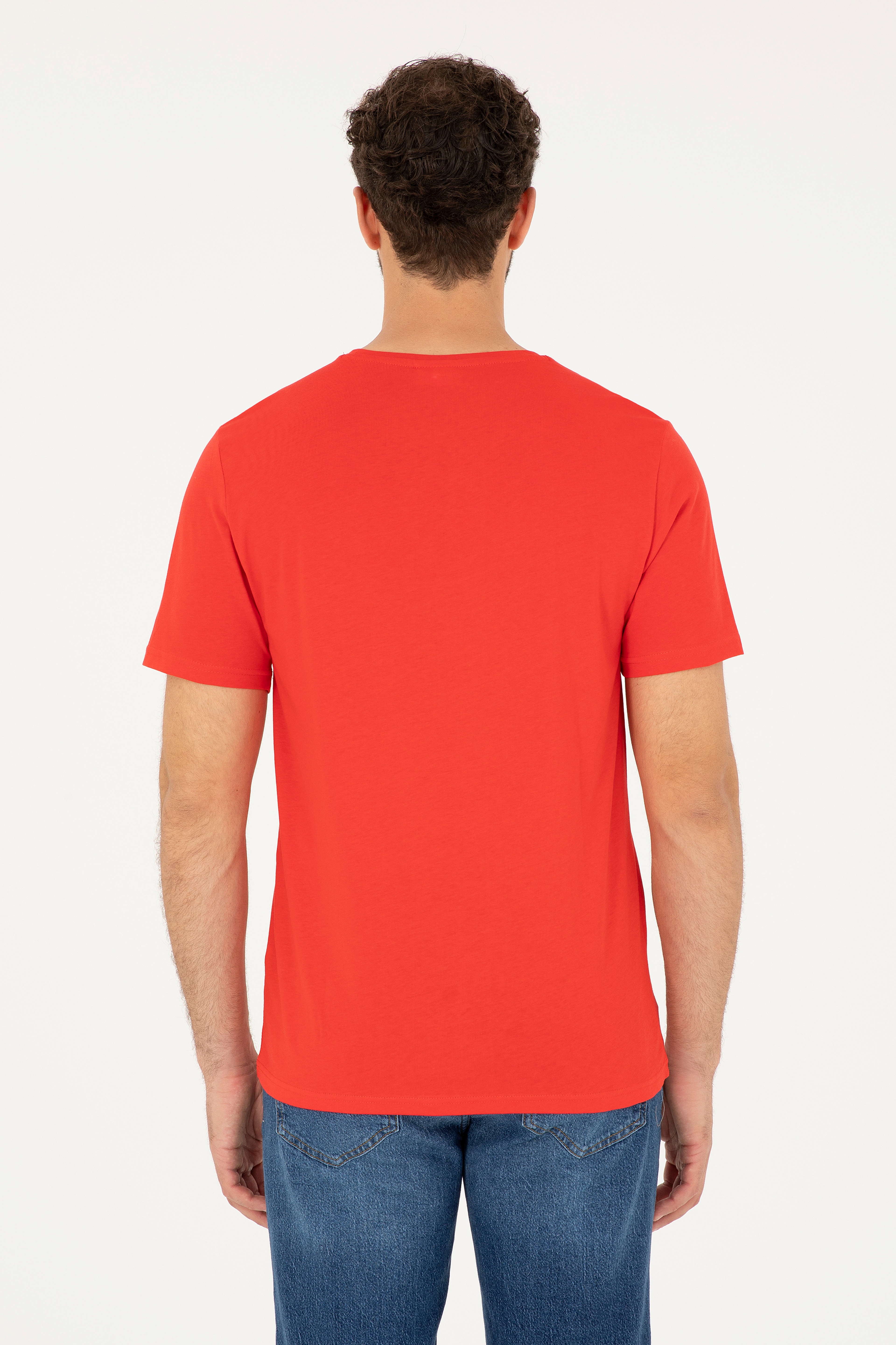 Erkek Regular Fit Bisiklet Yaka Kırmızı Basic Tişört - Image 5
