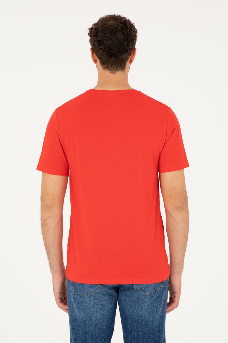 Erkek Regular Fit Bisiklet Yaka Kırmızı Basic Tişört - 50279632189