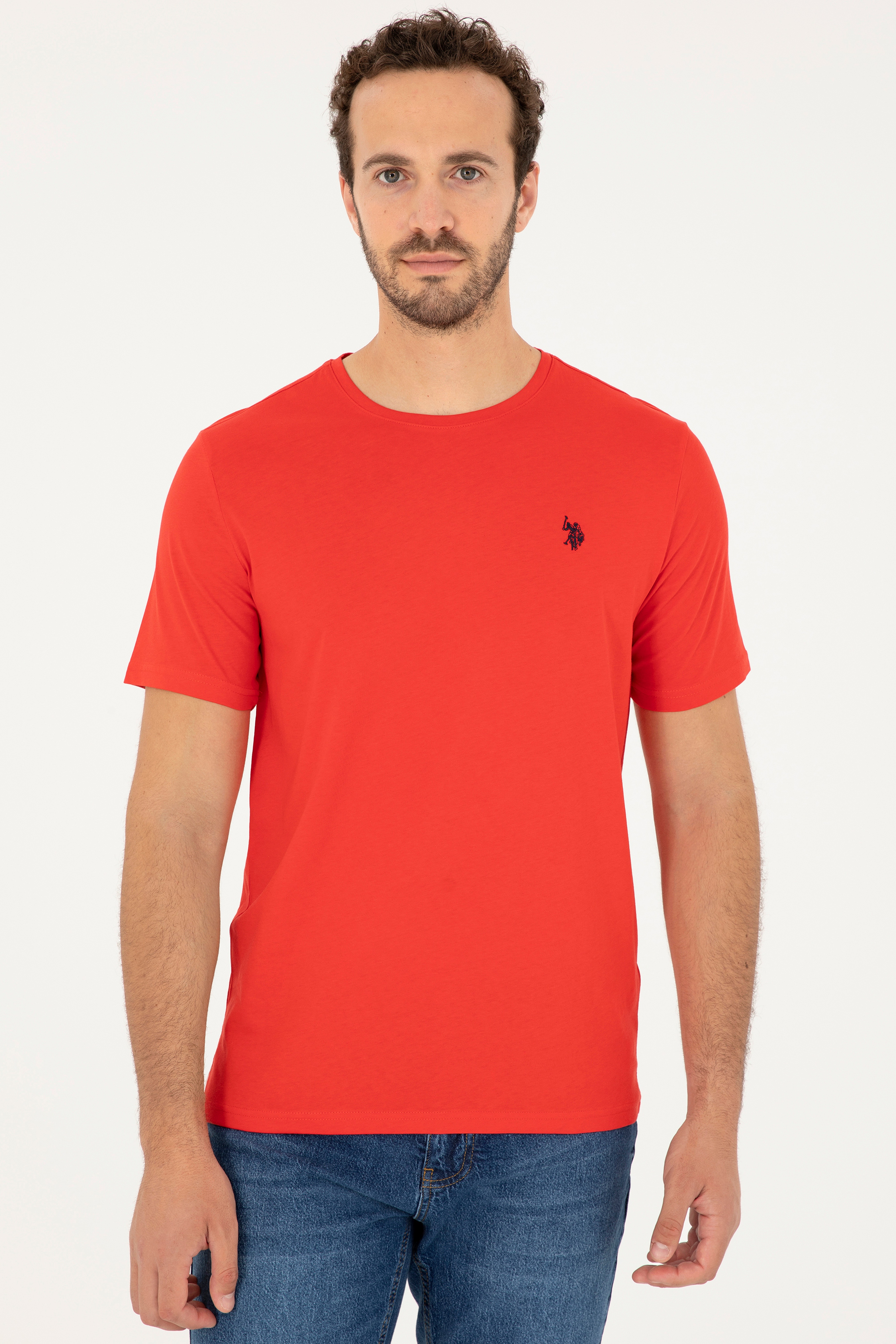 Erkek Regular Fit Bisiklet Yaka Kırmızı Basic Tişört