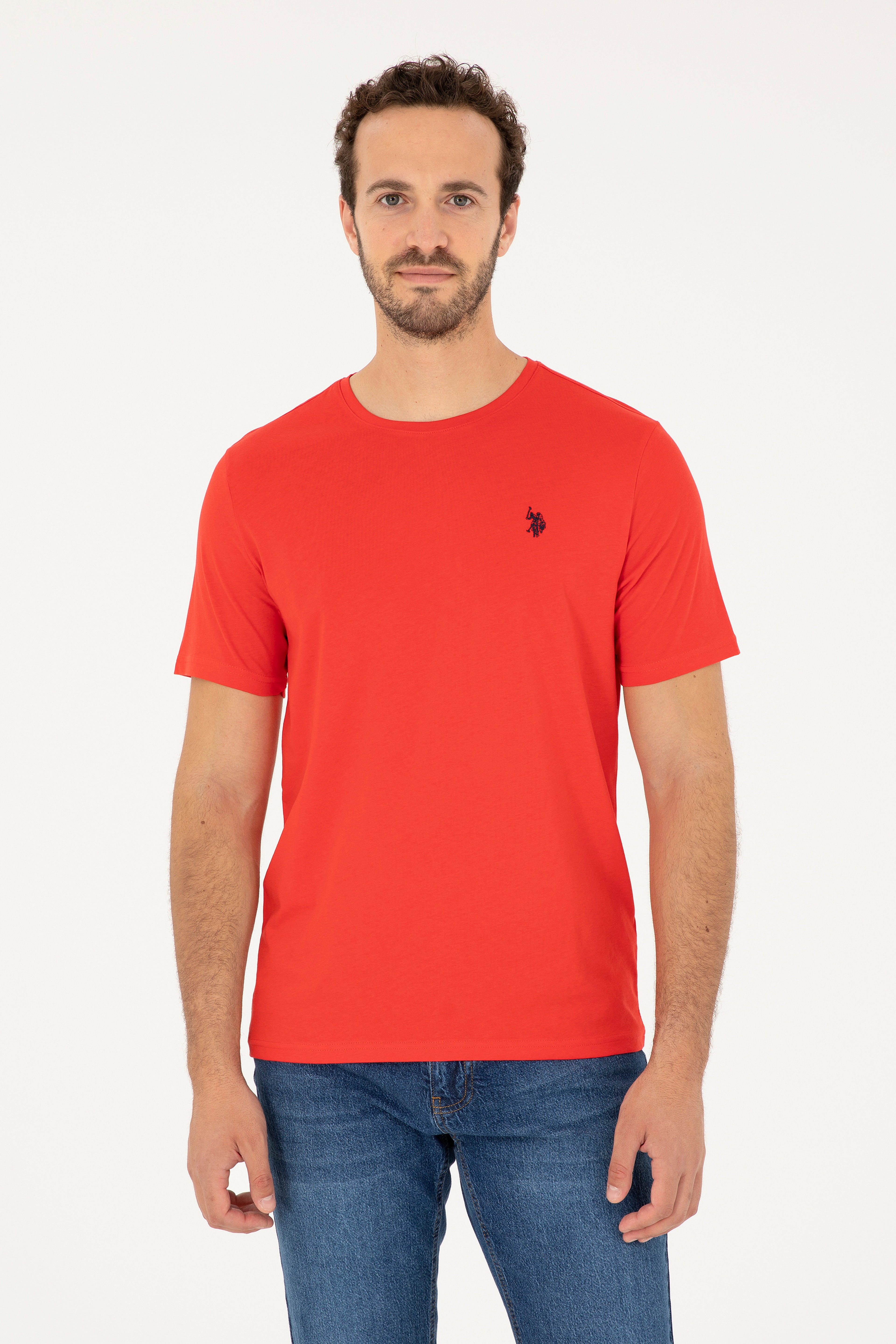 Erkek Regular Fit Bisiklet Yaka Kırmızı Basic Tişört - Image 1