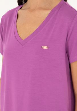 Kadın Mor V Yaka Basic Tişört - 50280019188