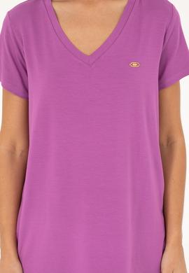 Kadın Mor V Yaka Basic Tişört - 50280019188