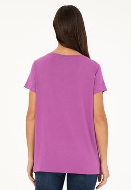 Kadın Mor V Yaka Basic Tişört - 50280019188