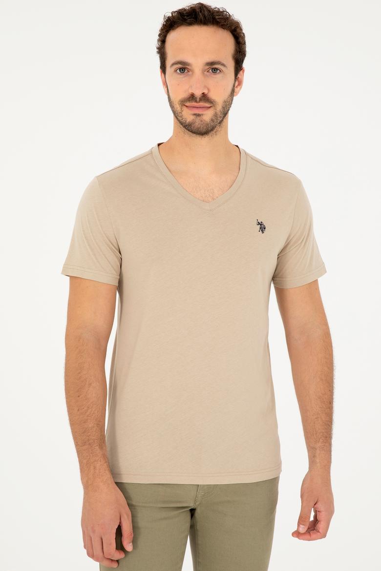Erkek Açık Haki Basic Tişört - 50279574110
