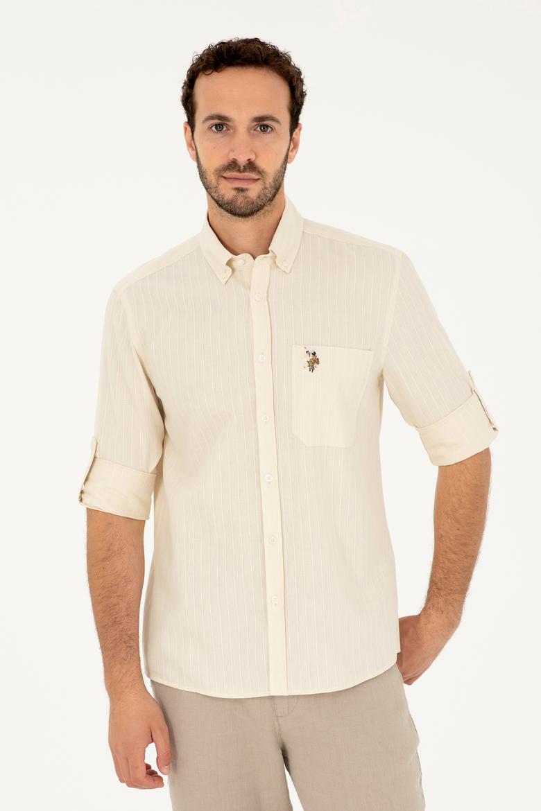 Erkek Ekru Uzun Kollu Gömlek