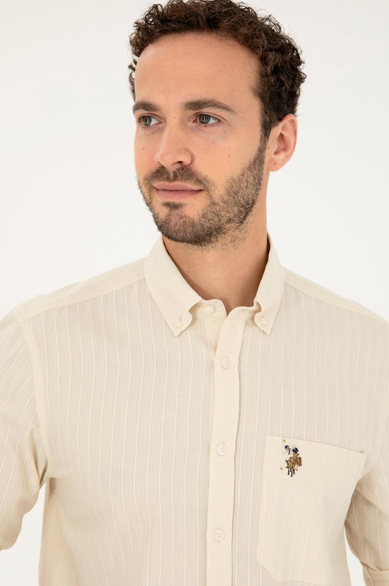 Erkek Ekru Uzun Kollu Gömlek