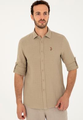 Erkek Açık Haki Uzun Kollu Gömlek - 50283723007