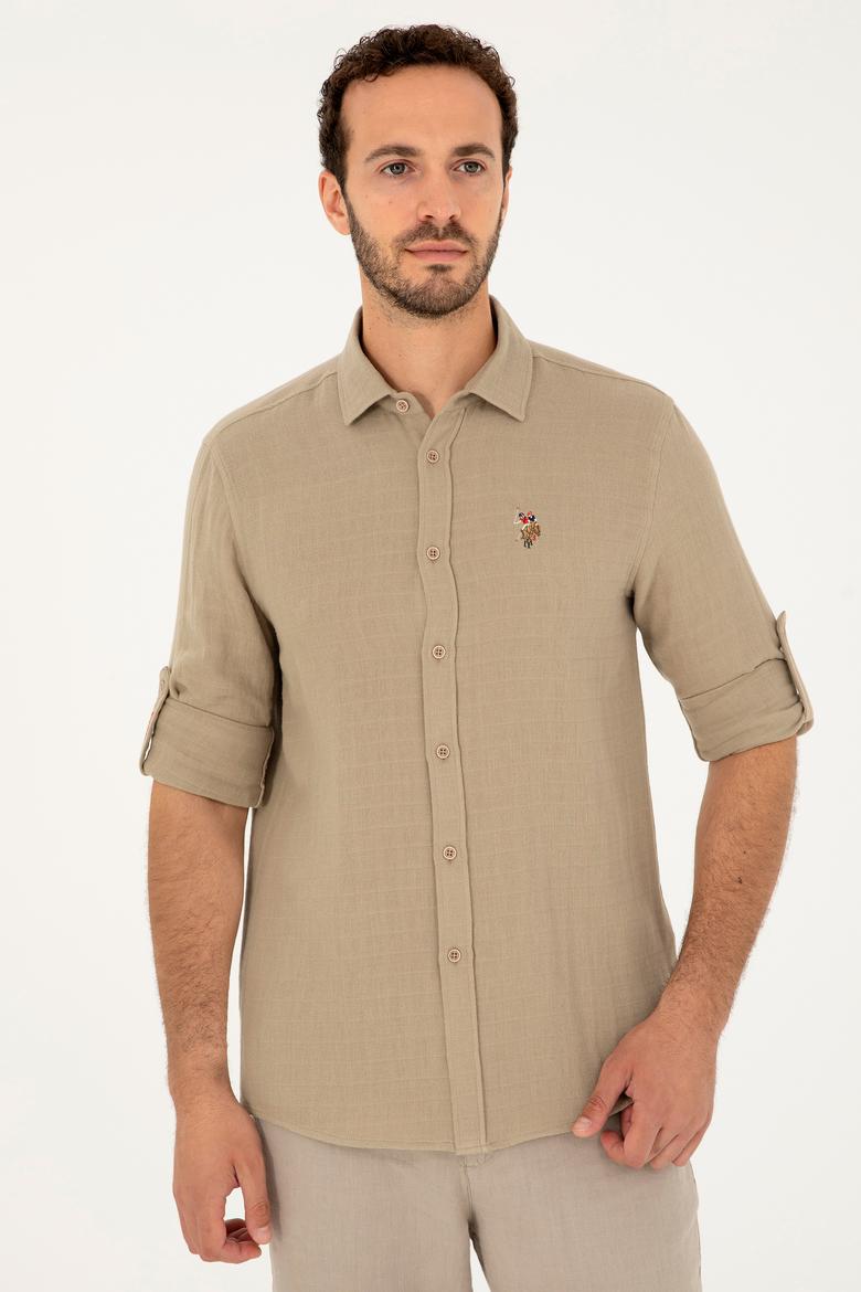 Erkek Açık Haki Uzun Kollu Gömlek - 50283723007